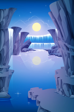 Waterfall rocks in the clear skyのイラスト素材