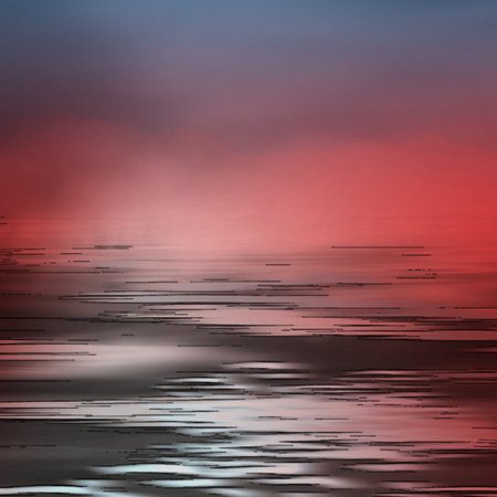 abstract background with smooth water surface and red and blue sky.の写真素材