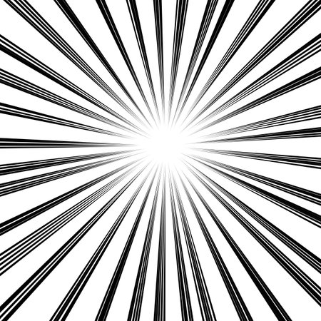 Comic book speed lines background. Black and white radial, radiating, converging lines. Manga, anime, manga texture. Sunburst, sunburst vector illustrationの写真素材