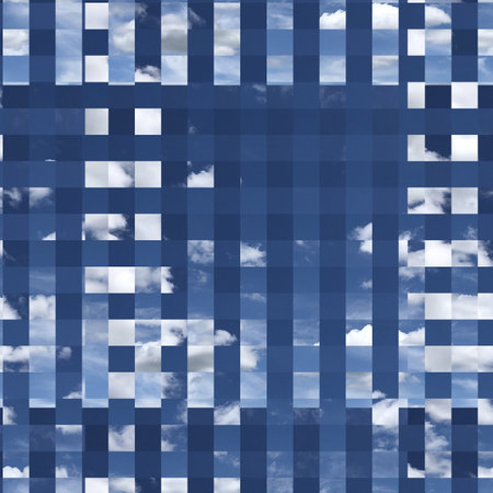 Blue sky with white clouds. Seamless pattern. Vector illustration.の写真素材