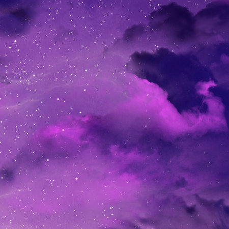 Night sky with clouds and stars as background. Colorful texture.の写真素材