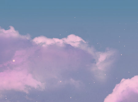 Fantasy cloudscape with a pastel colored sky, 3D illustrationの写真素材