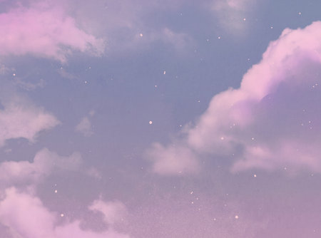 Abstract sky background with tiny clouds and stars in pastel colors.の写真素材