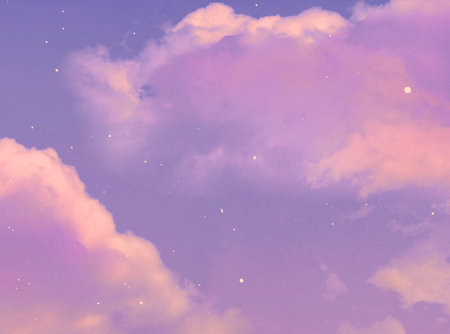 Purple sky background with tiny clouds and stars. Color of the year 2019.の写真素材