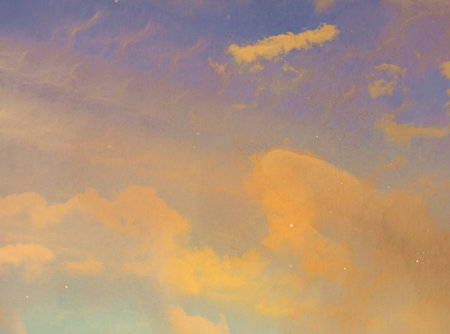 blue sky with clouds closeup - soft focus with vintage film filterの写真素材