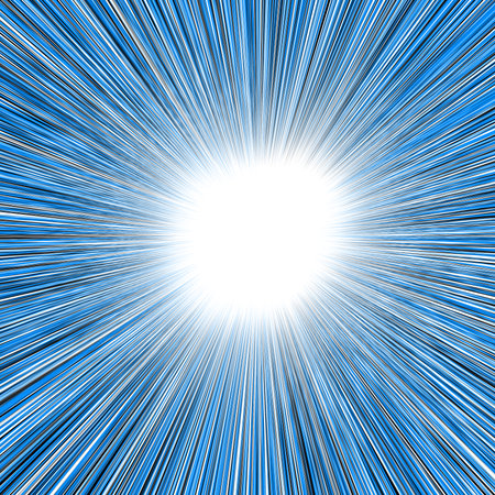 Abstract blue background with white center and radial rays. Vector illustration.の写真素材