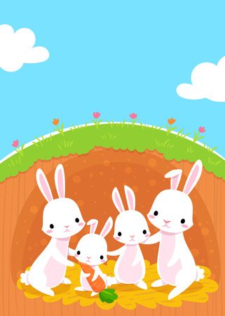illustration of happy rabbits family in their sweet homeのイラスト素材