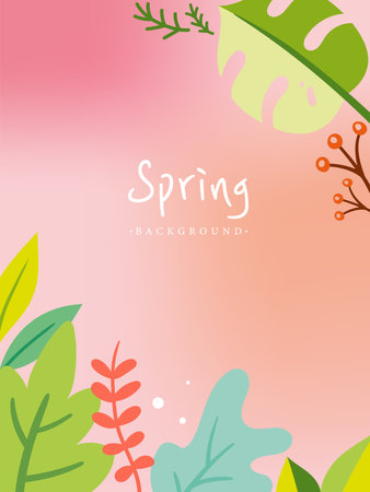 Spring background with leaves and branches. Vector illustration in flat style.のイラスト素材
