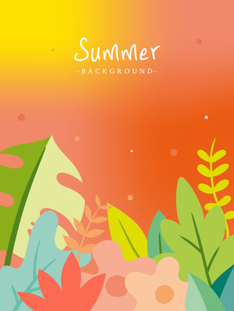 Summer background with leaves and flowers. Vector illustration in flat style.のイラスト素材