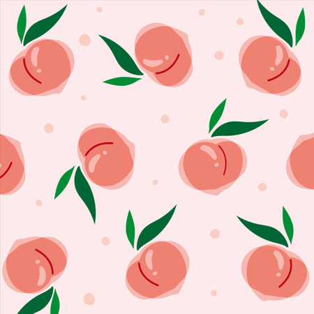 Seamless pattern with peaches on pink background. Vector illustration.のイラスト素材