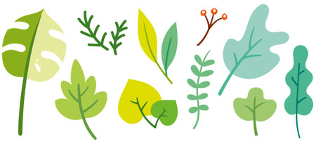 Collection of green leaves isolated on a white background. Vector illustration.のイラスト素材