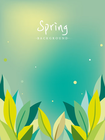 Spring background with green leaves and space for text. Vector illustration.のイラスト素材