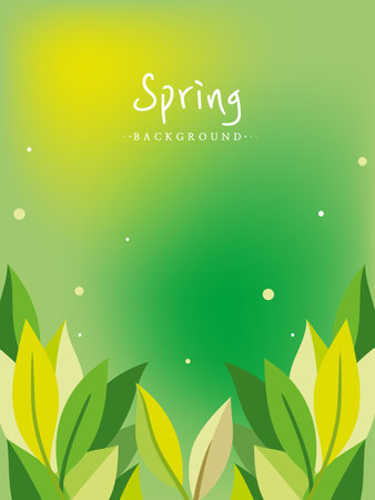Spring background with green leaves and space for text. Vector illustration.のイラスト素材