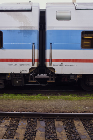 two white carriage connected togetherのeditorial素材