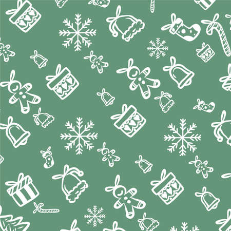 Hand Drawn Christmas icon set Background Pattern template card bannerのイラスト素材