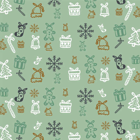 Vintage retro Christmas and new year pattern hand drawn icon element setのイラスト素材