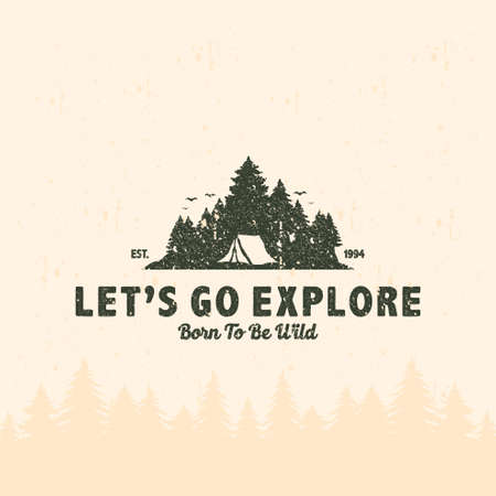Retro Vintage logo badge adventure and outdoor mountains for sticker, t-shirt, hat, poster designのイラスト素材