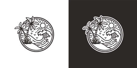 Hand drawn logo vintage outdoor adventure monochrome mountain icon element setのイラスト素材