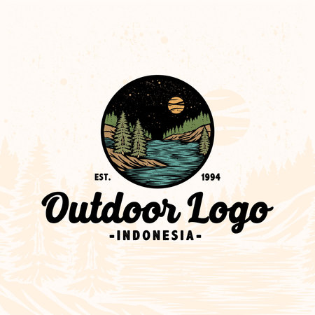 Retro Vintage logo tropical summer wave river nature sceneryのイラスト素材