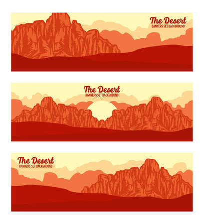 DESERT LANDSCAPE BANNERS SET BACKGROUND WITH PINEのイラスト素材