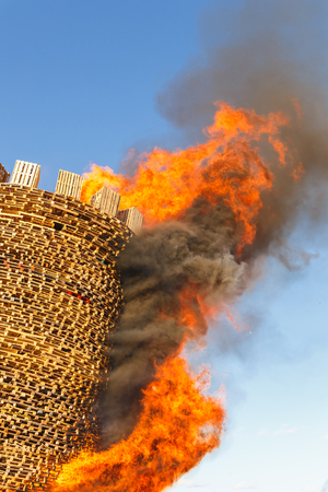 RUSSIA, Kaluga region, Nikola-Lenivets, Archstoyanie - March 9, 2019: Pancake week. Burning of the fortress of the Bastille. Performance under the open sky. French Revolution Day.のeditorial素材