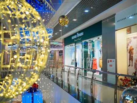 Bryansk, Russia - December 25, 2019: New Year's showcases in the Aeropark shopping center.のeditorial素材