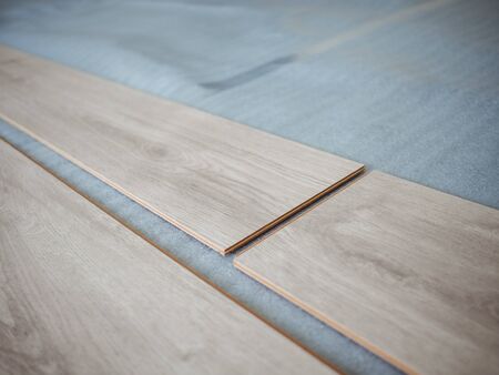 The repair process in the apartment. Laminate flooring.の写真素材