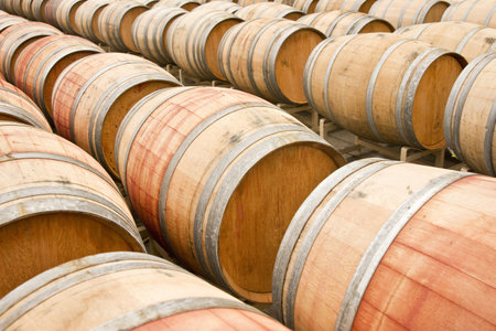 Oak barrels at a California winery