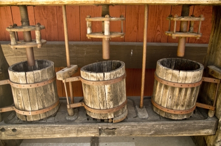 Old fasioned wooden wine presses at a California vineyardの写真素材