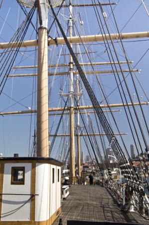 USS Balclutha proudly shows off her masts and rigging at the US Maritime Museum in San Francisco harbor の写真素材