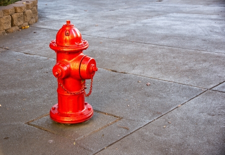 A typical city fire hydrant in high-visibility orange の写真素材