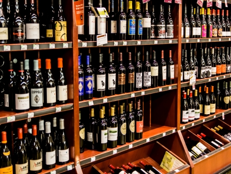 Las Vegas, Nevada - February 25, 2013  A large selection of wine at a grocery store demonstrates the growth of the market for wines in America のeditorial素材