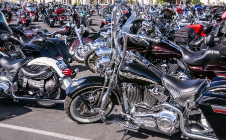 Laughlin, USA - April 26, 2013  Thousands of motorcyclists arrive to celebrate the 32nd annual River Run festival in the resort town of Laughlin, Nevada のeditorial素材