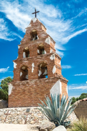 Historic bell tower at a Spanish colonial mission in Californiaの写真素材