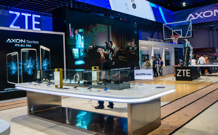 Las Vegas, NV - Jan. 9, 2016:  ZTE Corporation promotes its Axon series at a trade show exhibit at the 2016 Consumer Electronics Show CES.のeditorial素材