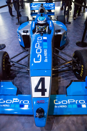 Las Vegas, NV -  Jan. 9, 2016: A  formula-1 race care is displayed at the GoPro exhibit at the 2016 CES exhibition in Las Vegas.のeditorial素材