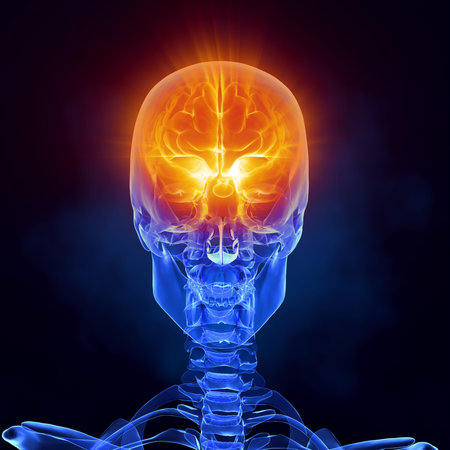 Glowing brain inside skull