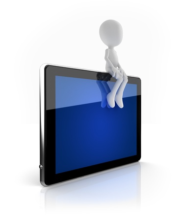 Man sitting on digital tabletの写真素材