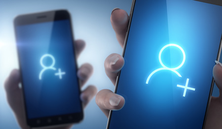 New friends with smart phone - social networking conceptの写真素材