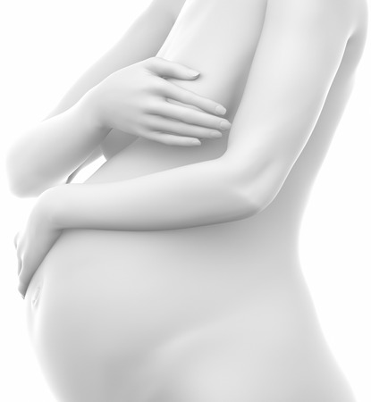 Beautiful pregnant woman in white isolatedの写真素材