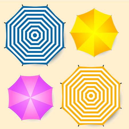 Beach umbrellas set, top view.  Colorful umbrella set, realistik vector illustration .のイラスト素材