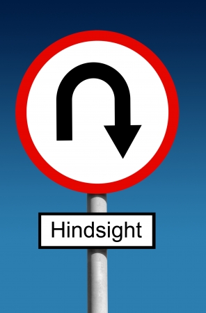 Round road traffic Hindsight sign with curved arrow business planning conceptの写真素材