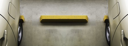 one empty parking car with yellow line deviding carの写真素材