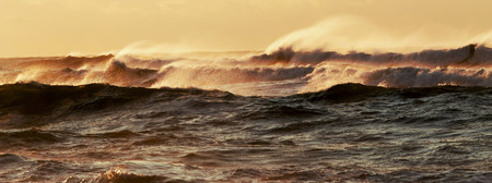 The Atlantic Ocean off of the coast of Long Island is very rough and wind blown from hurricane hermineの写真素材