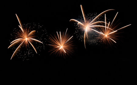 Four sparkly white fireorks ecplode together for a great view in the sky.