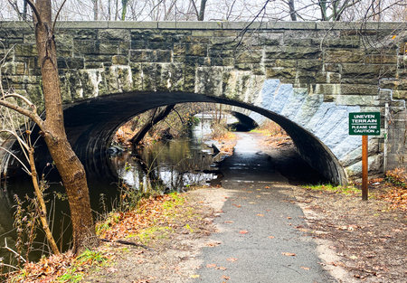 Entering Belmont Lake State Park from the Babylon Trails looking under the Southern State Bridges on...