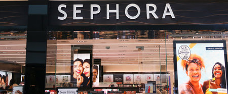 Huntington, New York, USA - 1 May 2022: Looking through the windows os a Sephora store in a mall on Long Island New York.のeditorial素材
