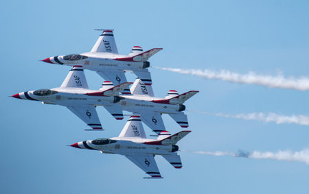 Wantagh, New York, USA - 26 May 2023: United States Air Force Thunderbird demonstration team...