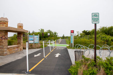 The start of a bike path from Captree boat basin to Jones Beach riding alone the beaches on the...