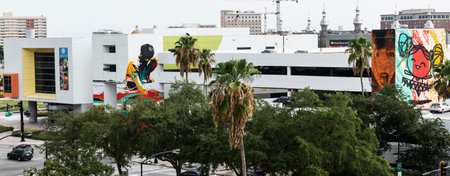 Tampa, Florida, USA - 1 August 2017: A view of the Glazer Childrens museum with a lot of trees in Tampa Florida taken from my hotel room.のeditorial素材